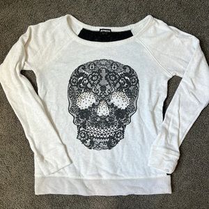 XS skull cream and black sweater with lace. Express